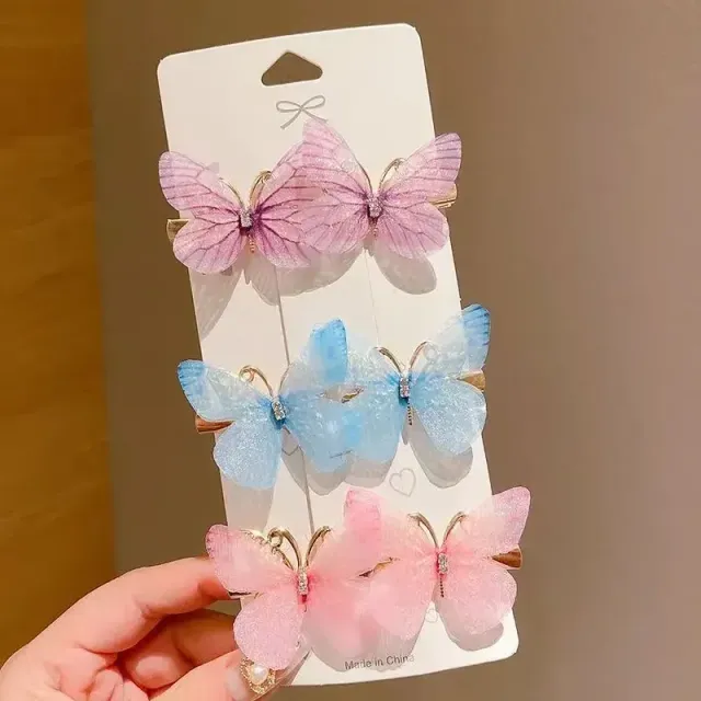 6 kusov farebný motýľ vlasy klip pre dievčatá