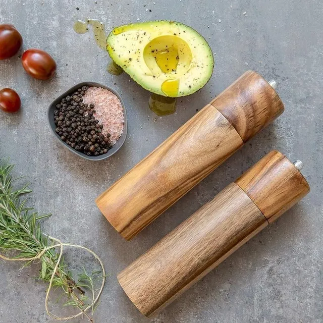 Salt and pepper mills made of acacia wood