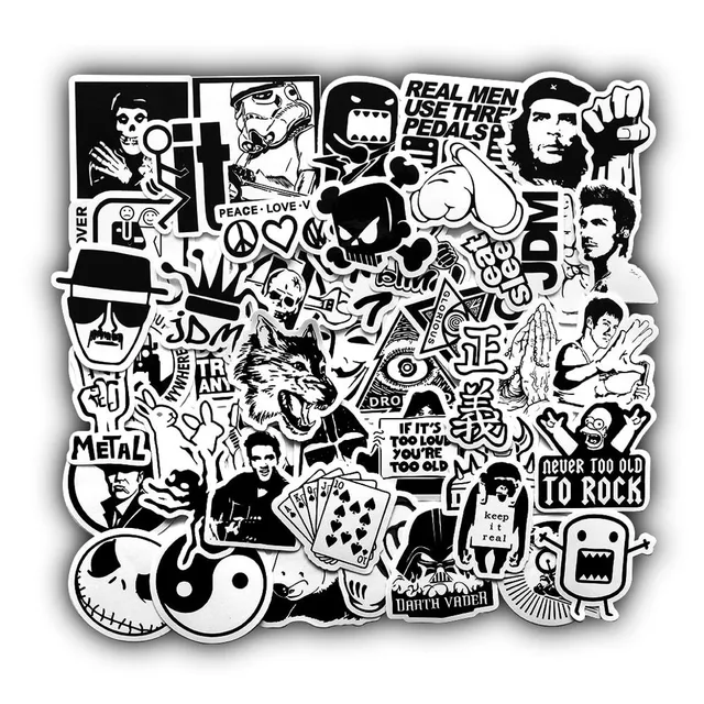 Black and white stickers 50 pcs