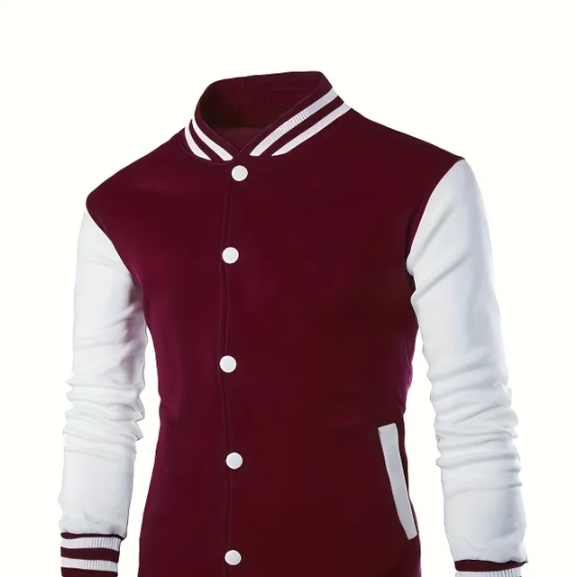 Men's casual baseball jacket with buttons and stylish collar