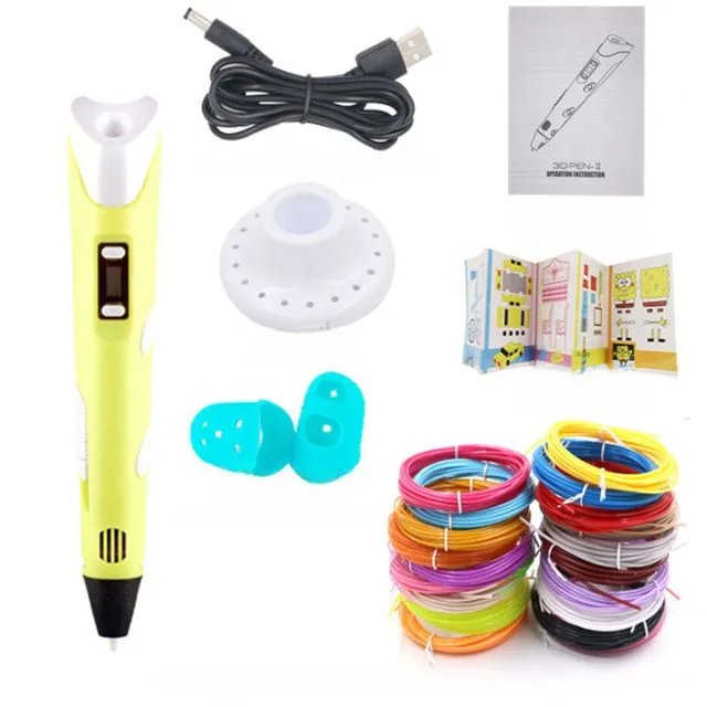 3D Drawing Electric Pen with LCD Display and 1.75mm PLA Filament Yellow 9m