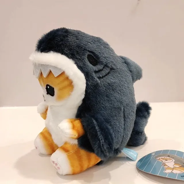 Cute plush cat with shark or chicken outfit