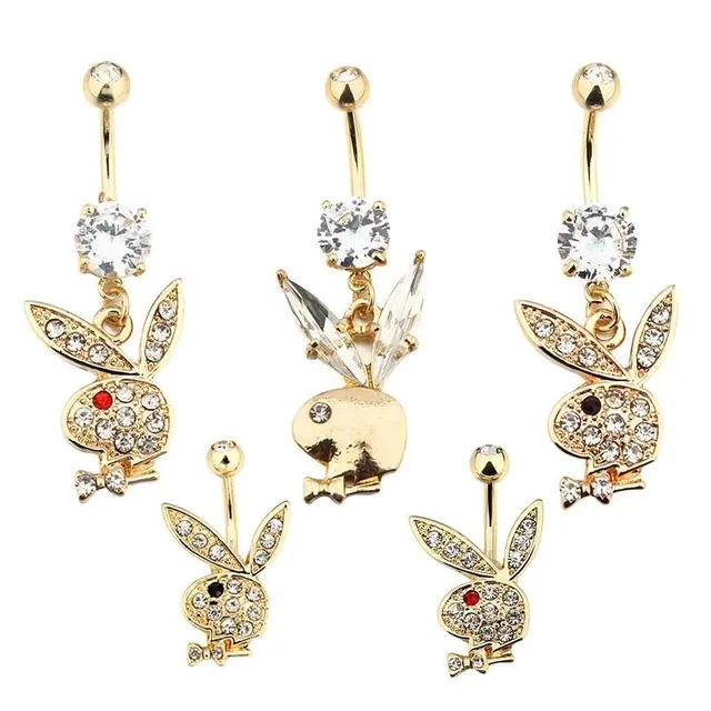 Fashion belly button piercing with Playboy bunny hanging ornament