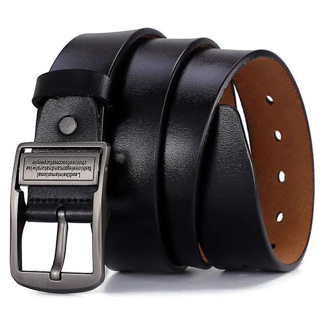 Men's leather belt with big pin buckle, pants belt