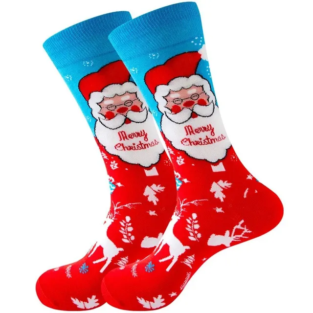 Chaussettes de Noël avec motifs joyeux - Saint Nicolas, renne, sapin, flocons et bonhomme de neige