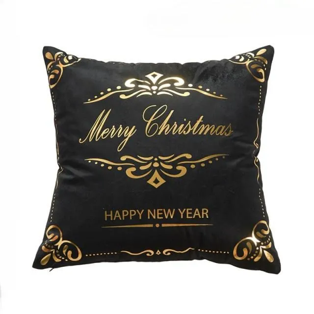 Czarna poszewka na poduszkę z motywem świątecznym