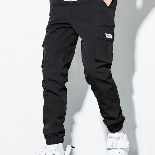 Men's black cargo pants with flap pockets