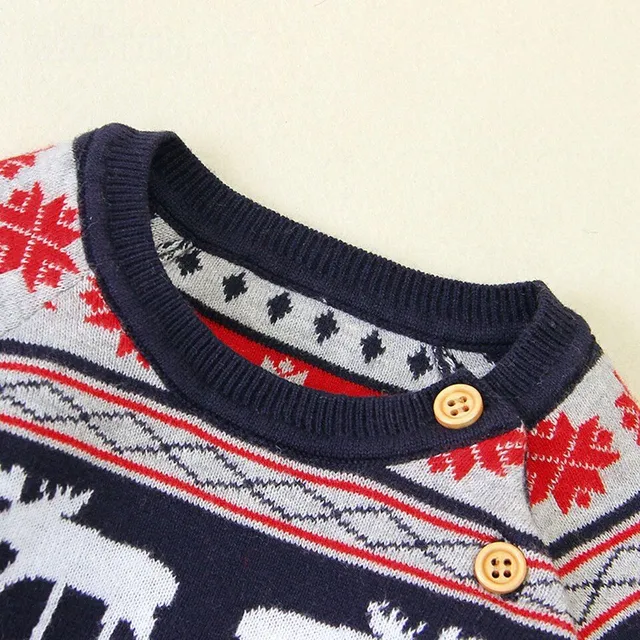 Children's knitted overall with Christmas printing for babies in autumn and winter