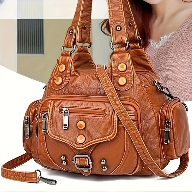 Spacious tote bag in retro style with adjustable strap