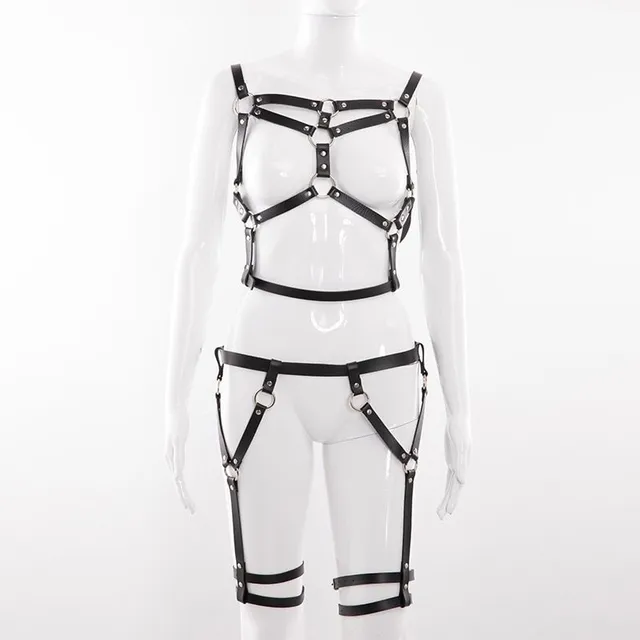 Women's leather harness with suspenders