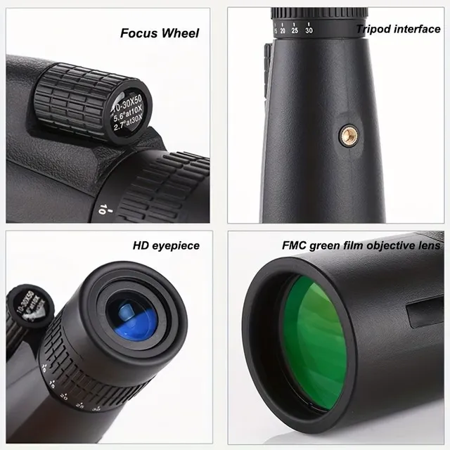 Powerful Monocular Telescope 10-30x50, Pranole Monocular BAK4 With Holder Telephone A Stativ Pro Outdoor Camping, Bird Watching and Wild Animal Observation