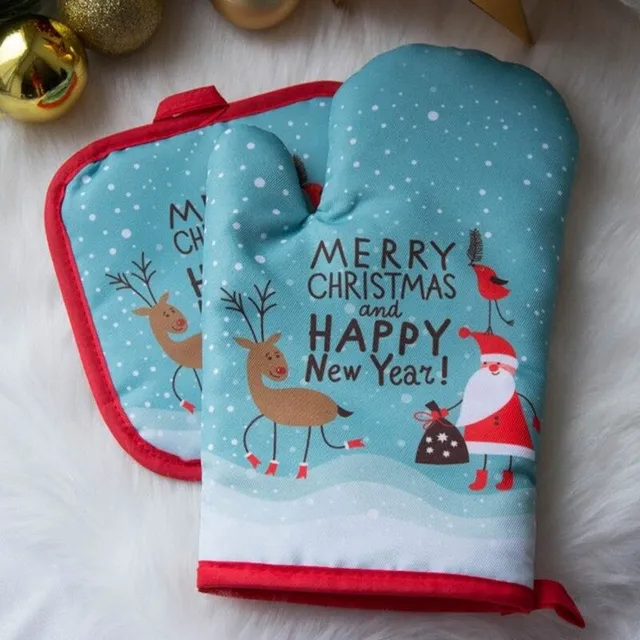 Christmas kitchen mitt with mat