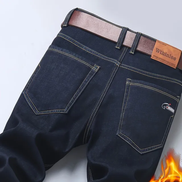 Men's fleece straight jeans for cold days and formal occasion