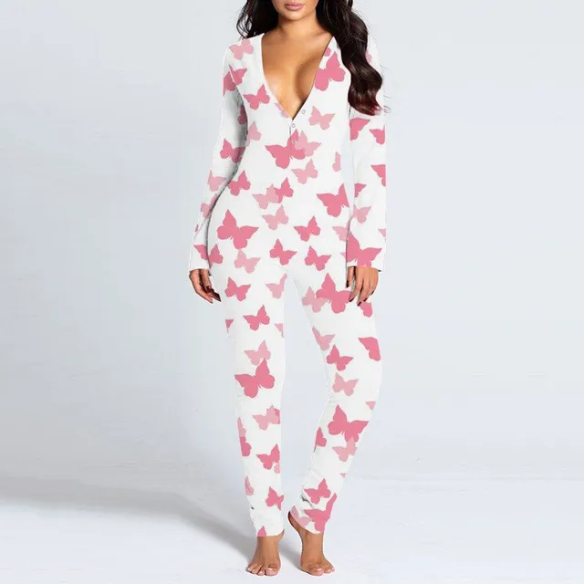 Ladies long sleepsuit - print of beautiful butterflies