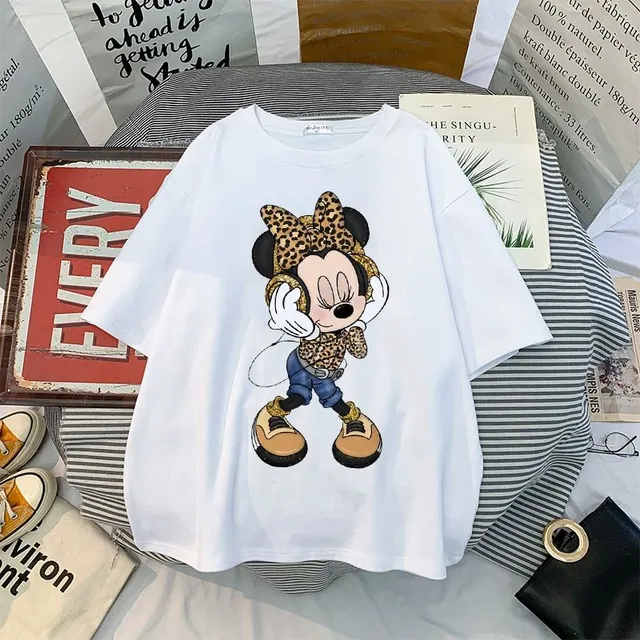 Tricou pentru femei cu mâneci scurte și imprimeu drăguț Minnie