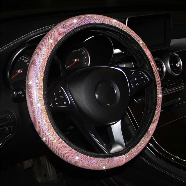 Steering wheel cover with glittering rhinestones