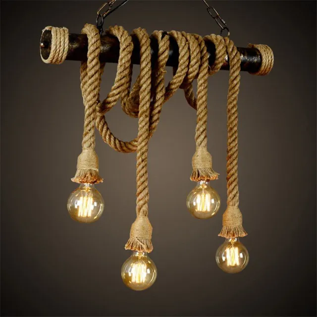 Ceiling lamp in retro style - hemp rope