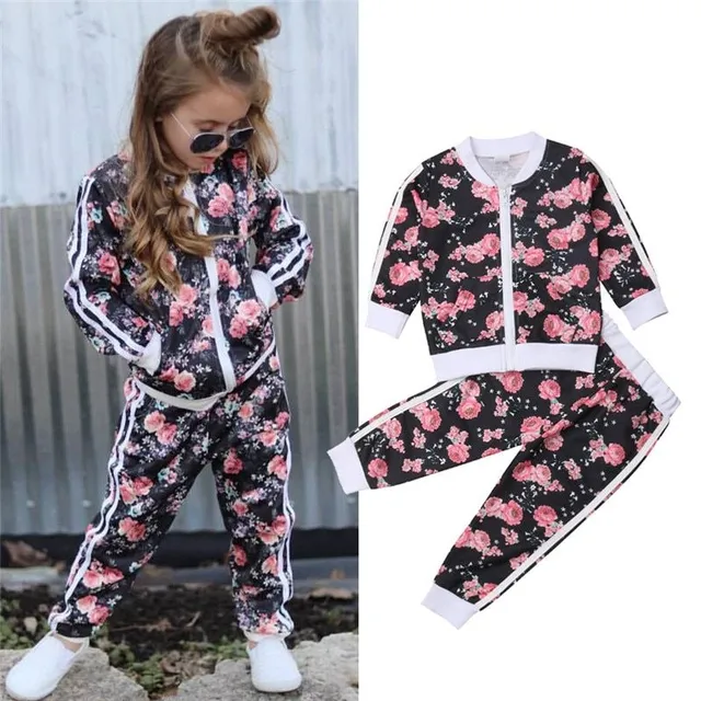 Girls trendy tracksuit Floaral - jacket, tracksuit