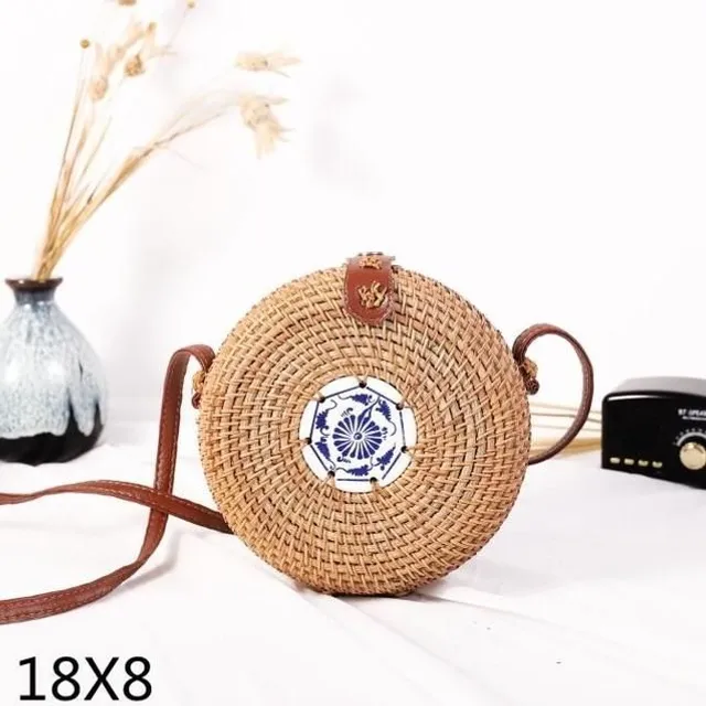 Rattan round handbag