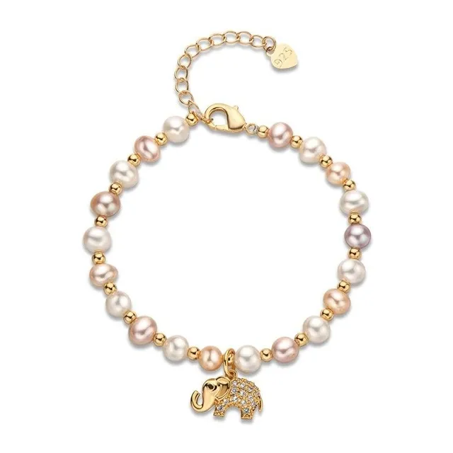 Women's pearl bracelet with elephant