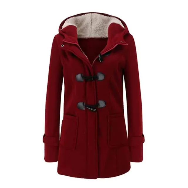 Elegant women's coat with hood SAYNOMORE wine-red 4xl