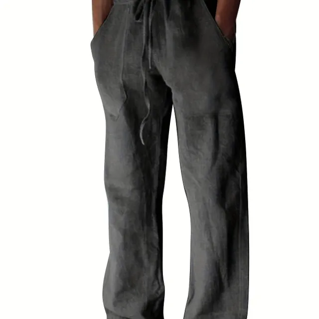 Men's cotton trousers with loose fit, solid colour, wide leg, lightweight, for spring, summer, fitness and yoga