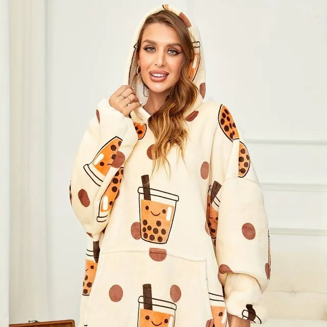 Excessive wearable blanket with giant pockets, soft plush sweatshirt with hood, women's loungewear and night linen