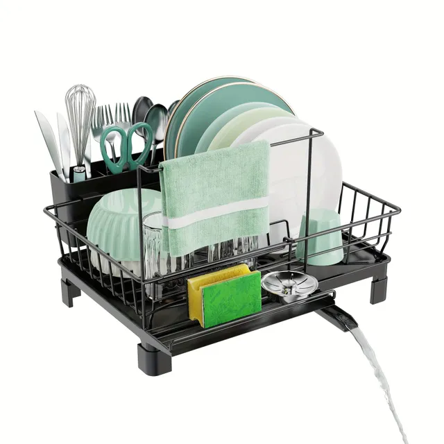 Drip grate for kitchen line, single level dish dryer with large capacity, compact dishwasher with tool holder and water discharge, Kitchen accessories