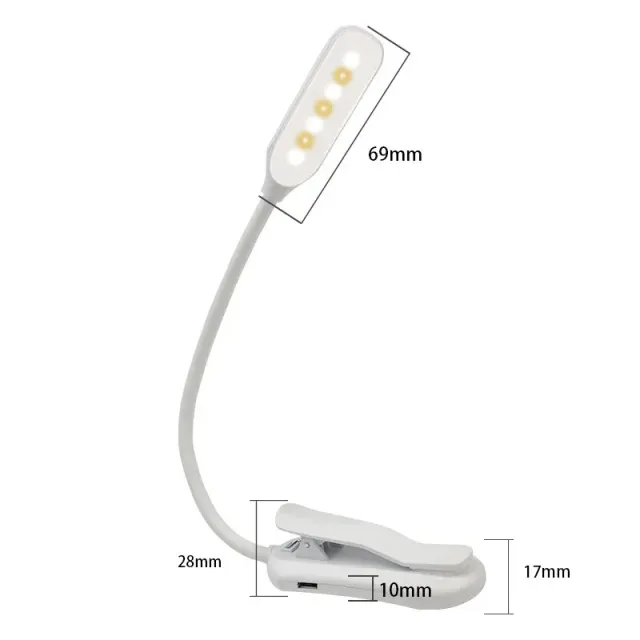 Rechargeable LED reading lamp with 3 levels of hot and cold light and clip