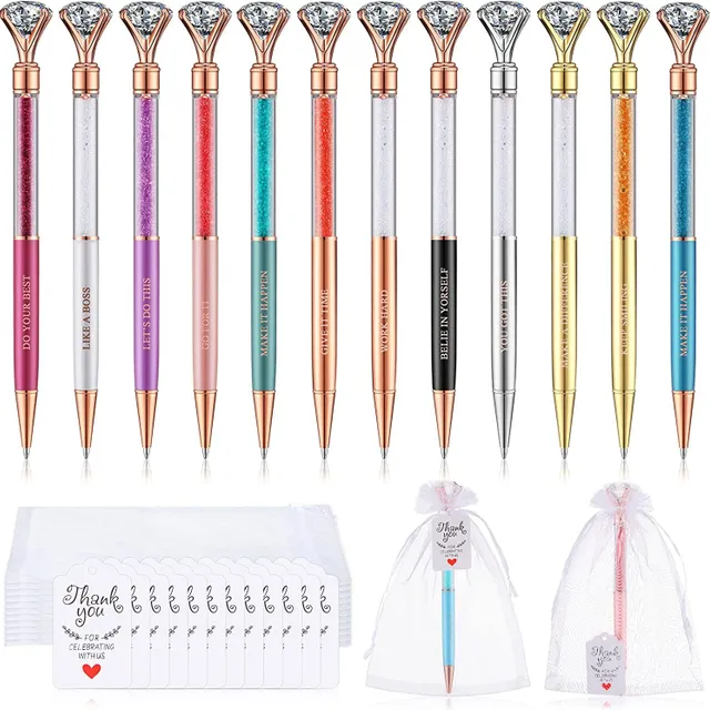 12 sztuk Bling Bling Inspiracyjny Kryształowy Pen Set Boss Lady Metal 2-w