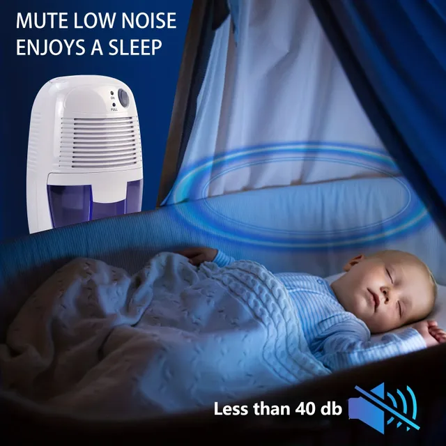 Mini odvlhčovač vzduchu Tichý Domov 500 ml - pre domácnosť, spálňa, kuchyňa, suterén, kúpeľňa a práčovňa