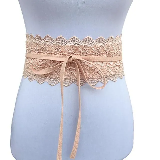 Ladies lace belt with bow pink