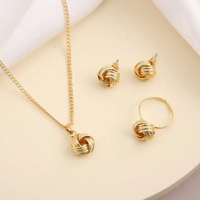 Luxury set of necklace, earrings and ring in gold with Jaromieju design pendants