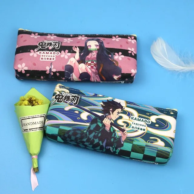 Trendy modern original stylish school pencil case with one pocket with colourful anime motif