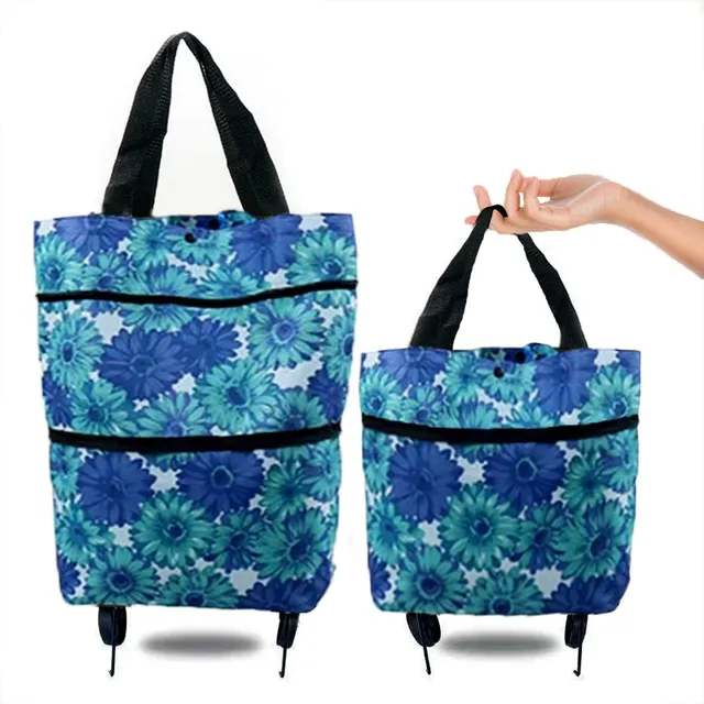 Folding bag on wheels Blue Flower