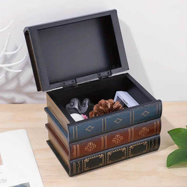 1pc Wooden storage box in retro style in book shape