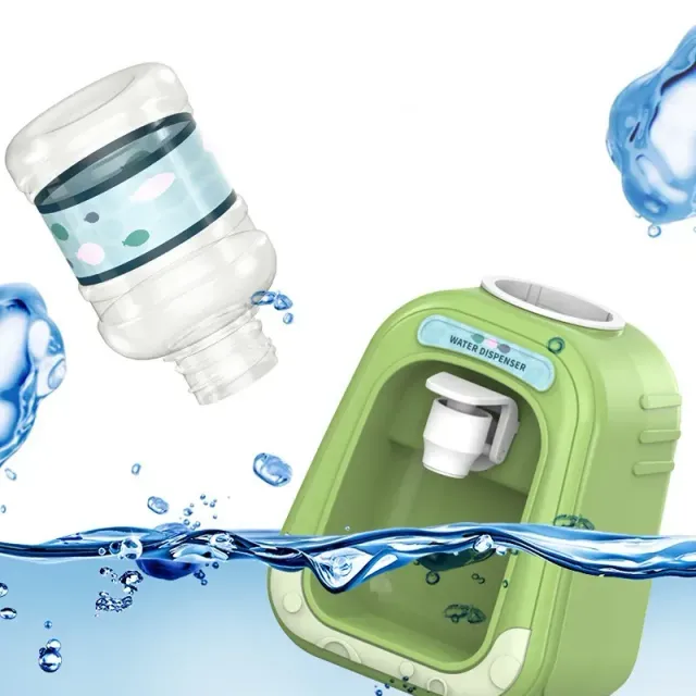 Mini water dispenser for children with cute motif for simulation of cold/hot water