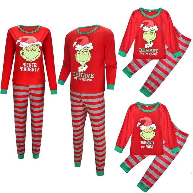 Christmas family pyjamas with cheerful Grinch print