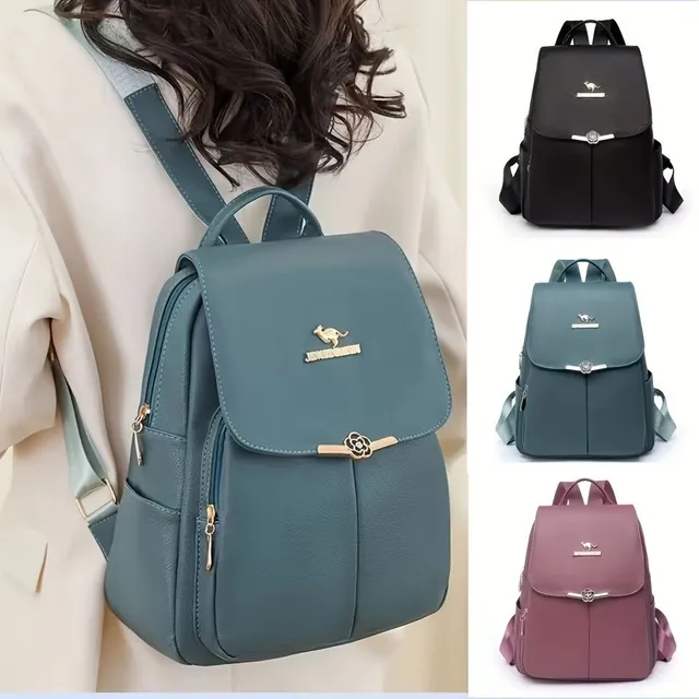 Women's backpack with faux leather flap, simple, for everyday wear and travel