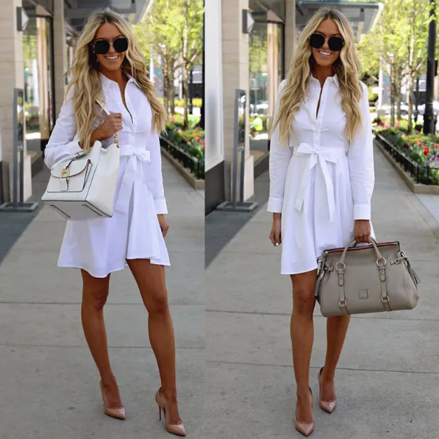 Unfashionable basic white shirt dress with an A-line skirt