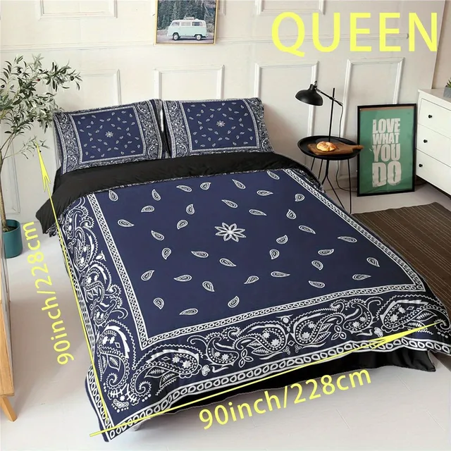 Lenjerie de pat de lux pentru pat dublu cu modele florale din casmir în stil paisley și bandană