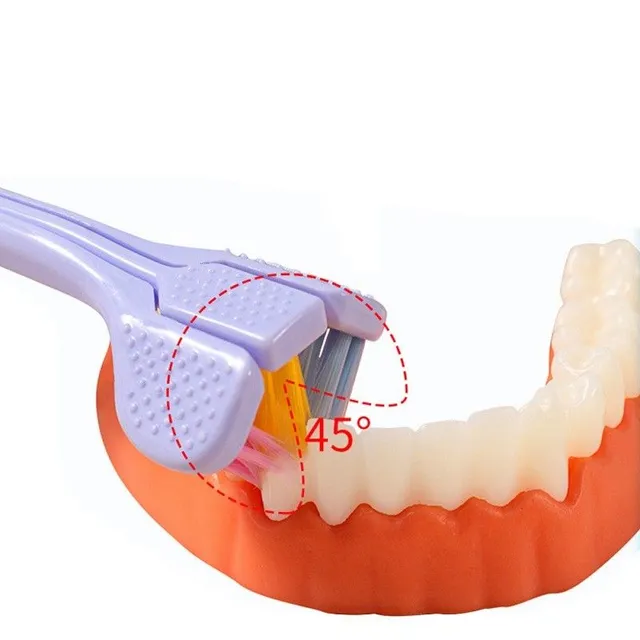 Trojhlavá zubná kefka s jemnými kefkami Trojstranná mäkká zubná kefka 360° pre dospelých Zubná zubná kefka s škrabkou na jazyk 19,5 x 2,5 cm