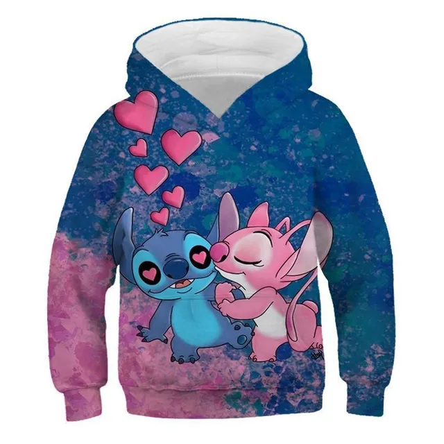 Detská dizajnová mikina s kapucňou s potlačou Stitch