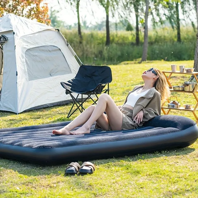 1pc Portable Inflatable Mattress, Bed With Air Pillow For Home Break At Lunch, Outdoor Camping, Stan