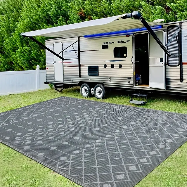 Covor exterior reversibil din plastic - Rezistent la apă și radiații UV, Ideal pentru terasă, balcon, grădină, camping și rulotă