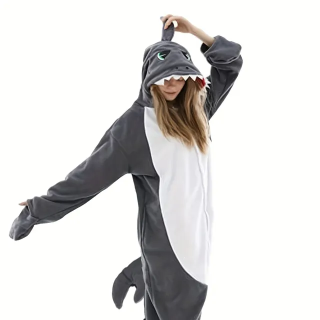 Christmas Shark Overal - Soft and cozy single colored pajamas with hood for children and adults