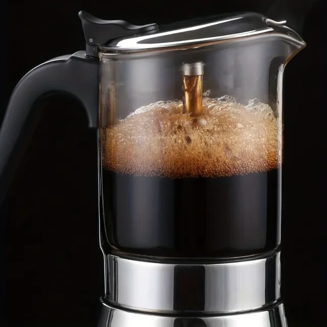 Talianska nerezová oceľ Moka hrniec - 200 ml, priehľadné silikónové sklo, ideálne pre domáce výrobu kávy, perfektný darček