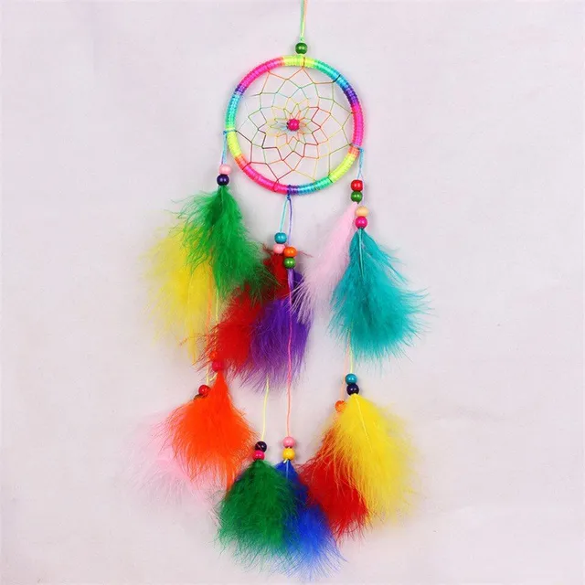 Indian Dream catcher z piórami - Rainbow