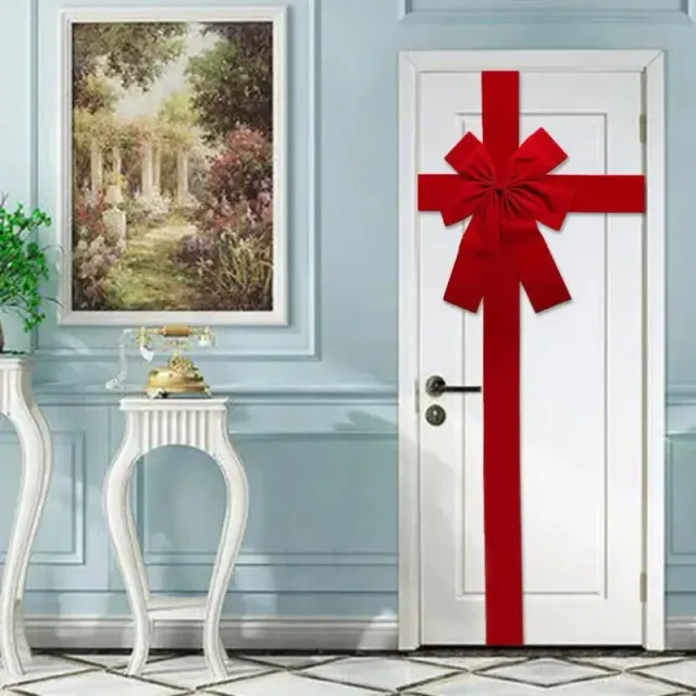 Large red bow for doors for Christmas and New Year's decoration