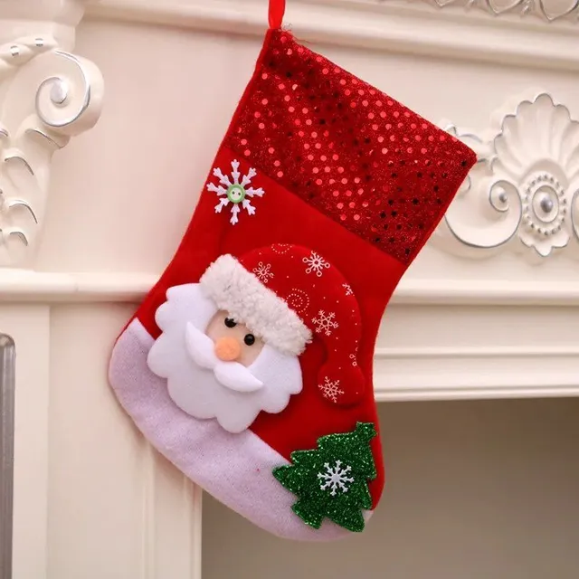 1 pc Christmas stocking with print Snowman, Santa Claus, Elka or Bear Style Seven 27